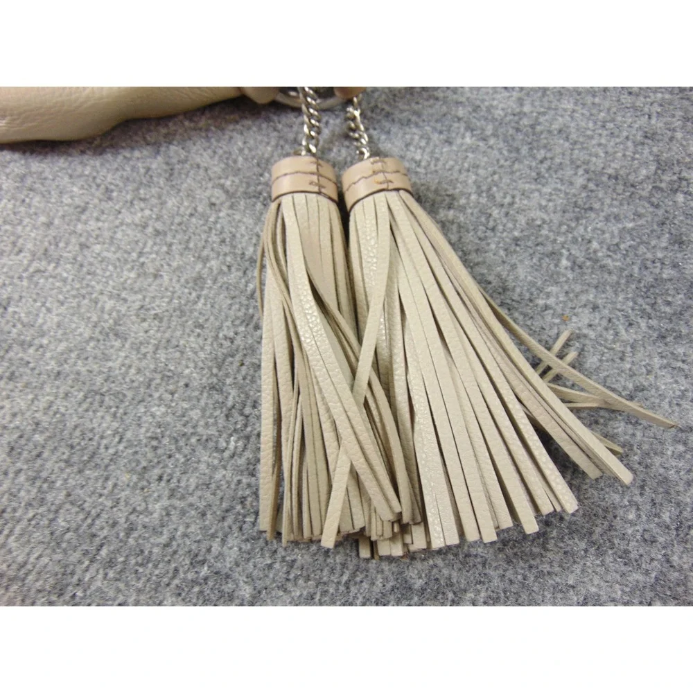Michael Kors Bedford Flap Crossbody Bag Beige Pebbled Leather 30T6TE2M3L‎ Tassel